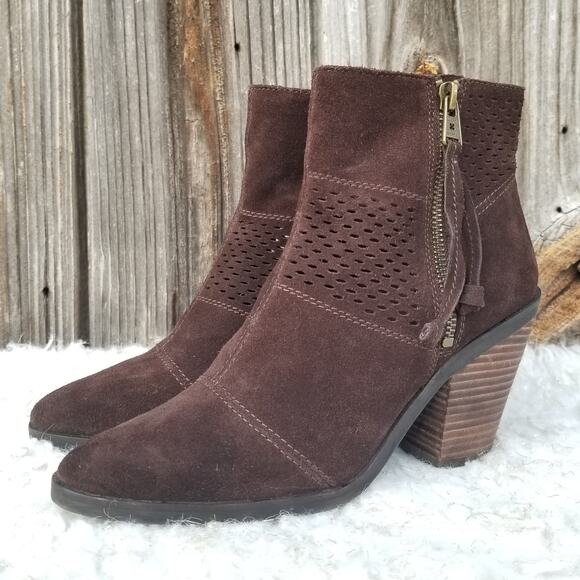 Brown Ankle Boots Suede Perforated Leather Booties Lucky Brand Ramses Size 7.5 - Picture 3 of 12